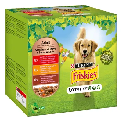 Purina Kapsičky pro psy Friskies Adult hovězí, kuře, jehněčí ve šťávě 24 x 85 g