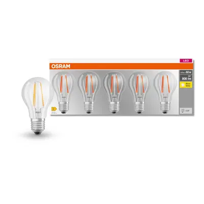 Osram LED žárovka Base Classic A60, E27, 6,5 W, 806 lm, 2700 K, čirá, 5 ks