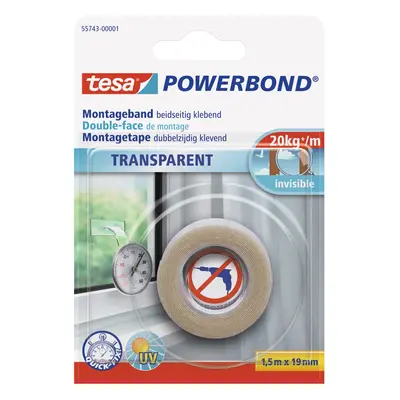 tesa Oboustranná montážní páska Powerbond TRANSPARENT, průhledná, 1,5 m x 19 mm