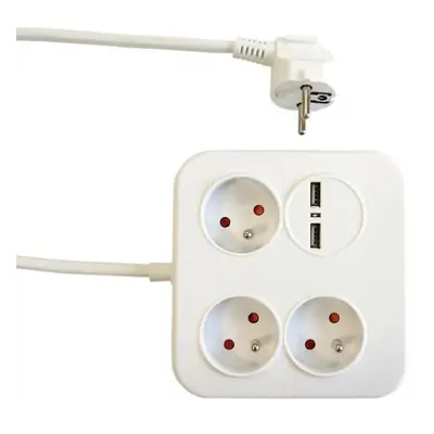 Duwi Prodlužovací kabel PowerSquare, 3 zásuvky, 2x USB, bílý 1,4 m