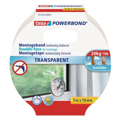 tesa Oboustranná montážní páska Powerbond TRANSPARENT, průhledná, 5 m x 19 mm