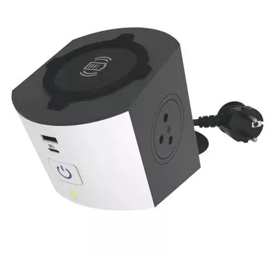 Legrand Prodluž. zásuvka s bezdrát. nabíj., 2 zásuvky, USB A+C, bílo-černá, 2 m