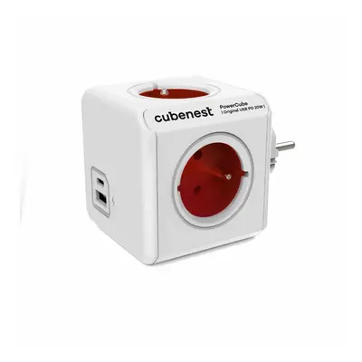 Cubenest Rozbočovač PowerCube Original USB PD 20W, 4x zásuvka + USB A+C, červená