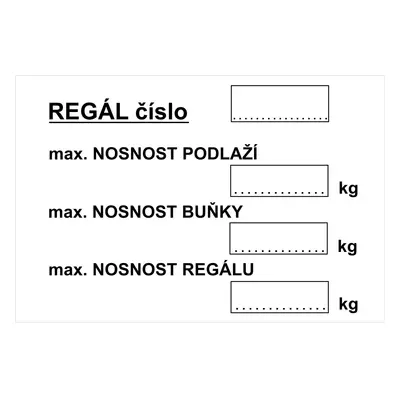 Tabulka Označení regálu 150 mm x 105 mm