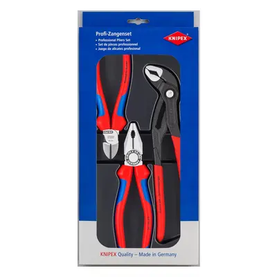 Knipex Sada 3 kleští - kombinované, boční štípací a sikovky Cobra