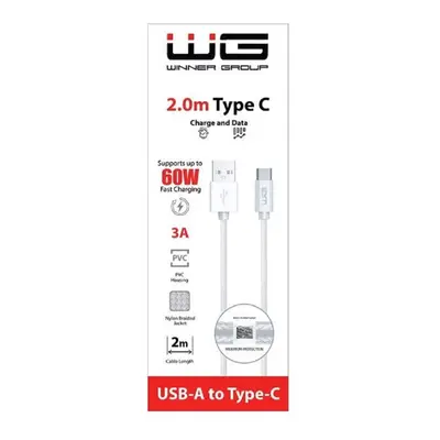 WG Datový kabel USB-A/type-C, 3 A, bílý, 2 m