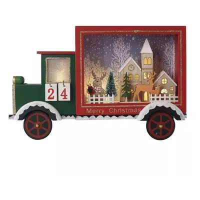 Emos Adventní kalendář - dřevěné auto, 2xAA, 12 LED, teplá bílá, 20 x 30,5 cm