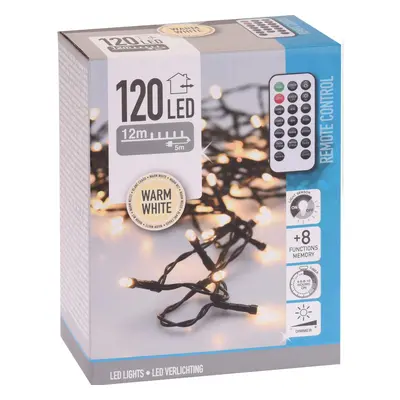 LED Světelný řetěz, 120 diod teplá bílá, zelený kabel