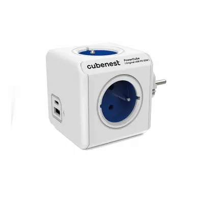 Cubenest Rozbočovač PowerCube Original USB PD 20W, 4x zásuvka + USB A+C, modrá