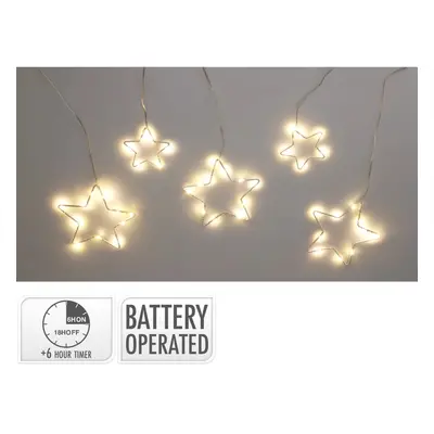 Světelný závěs na baterie s hvězdami 45 LED teplá bílá, průhledný kabel, 1,2 m