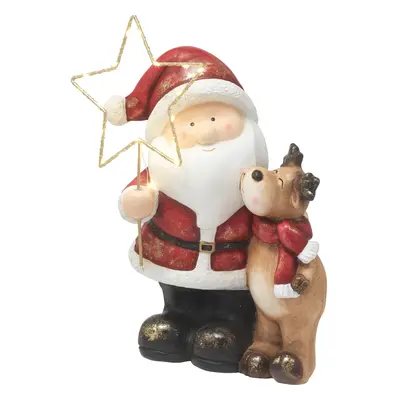 Vánoční dekorace Santa Claus se sobem s osvětlením, 32 cm