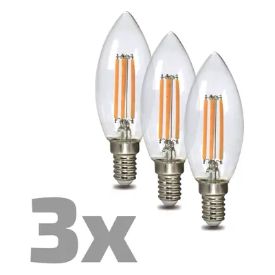 Euro-Lux LED žárovka Filament, E14, C37, 4 W, 470 lm, 3000 K, 3 ks