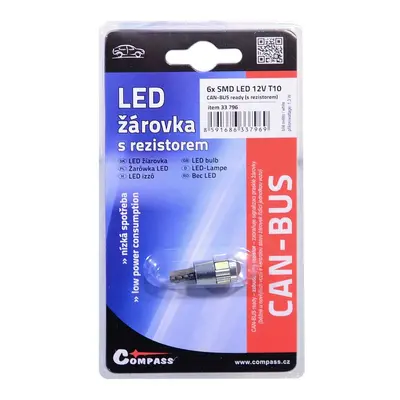 Compass Autožárovka LED 6 SMD CAN-BUS T10