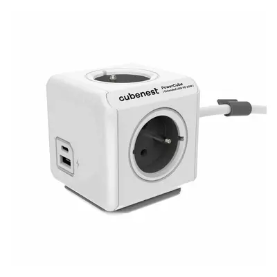 Cubenest Rozbočovač PowerCube Extended USB PD 20W, 4x zásuvka + USB A+C, šedá