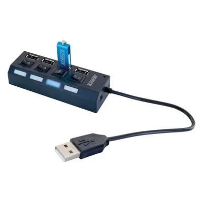 Schwaiger Rozbočovač USB 2.0 s vypínačem a LED diodami, 4x USB-A, černá