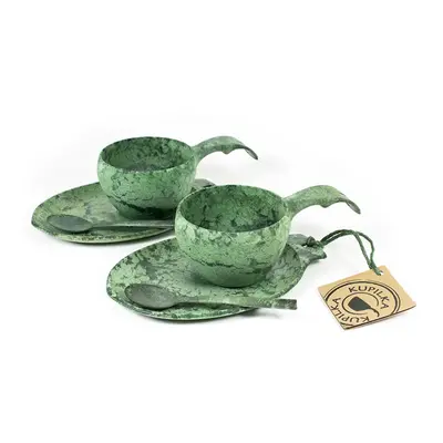 Kupilka Slow Down set - 2x KUKSA - 210 ml + 2x talíř + 2x čajová lžička - Conifer (GREEN)