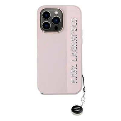 Kryt na mobil Karl Lagerfeld PU Saffiano Rhinestone Charm Zadní Kryt pro iPhone 14 Pro Pink