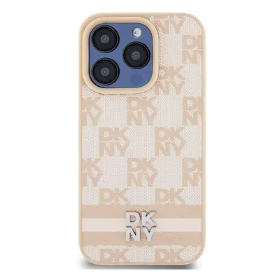 Kryt na mobil DKNY PU Leather Checkered Pattern and Stripe Zadní Kryt pro iPhone 14 Pro Pink