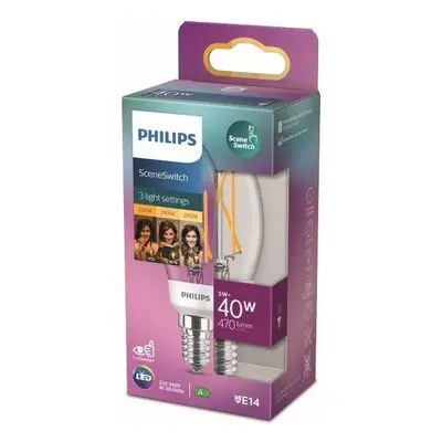 Philips 8718699772154 LED žárovka 1x5/2,5/1W | E14 | 470lm | 2200K-2500-2700K - 3 světelné módy,