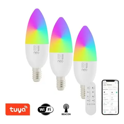 LED žárovka IMMAX NEO LITE 3x Smart žárovka LED E14 6W RGB+CCT, stmívatelná, WiFi, Beacon, DO