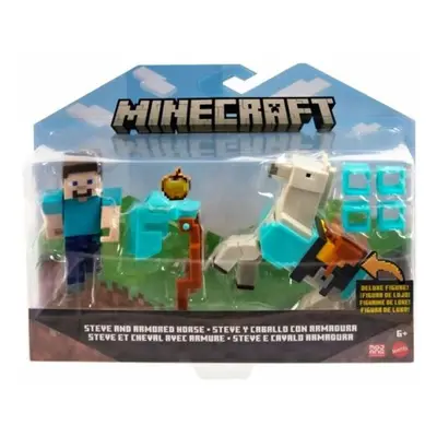 Minecraft 8 cm figurka dvojbalení STEVE a OBRNĚNÝ KŮŇ, Mattel HDV39