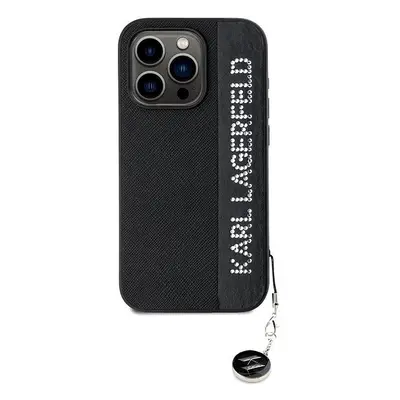 Kryt na mobil Karl Lagerfeld PU Saffiano Rhinestone Charm Zadní Kryt pro iPhone 15 Pro Max Black