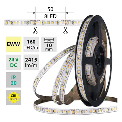 LED PÁSEK SMD2835 EWW, 160LED/M, 19,2W/M, DC 24V, 2415LM/M, CRI90, IP20, 10MM, délka 1m