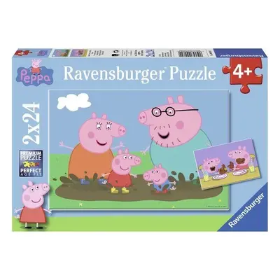 Puzzle Ravensburger puzzle 090822 Prasátko Peppa: Šťastná rodina 2x24 dílků