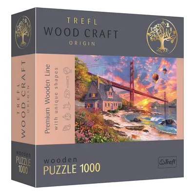 Puzzle Trefl Wood Craft Origin puzzle Západ slunce nad Golden Gate 1000 dílků