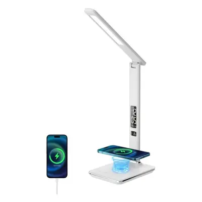 Stolní lampa LED stolní lampička IMMAX KINGFISHER Qi bílá s bezdrátovým nabíjením Qi a USB