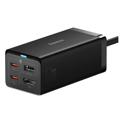 Baseus GaN5 Pro rychlonabíjecí stolní adaptér 2x USB-C + USB-A + HDMI 67W 1.5m kabel černá