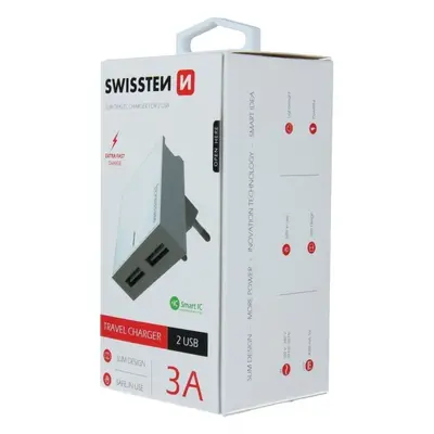 Nabíječka do sítě Swissten síťový adaptér SMART IC 2xUSB 3A bílý