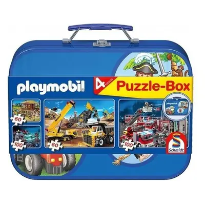 Puzzle Puzzle Playmobil 4v1 v plechovém kufříku (60,60,100,100 dílků)