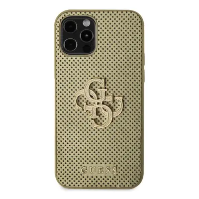 Kryt na mobil Guess PU Perforated 4G Glitter Metal Logo Zadní Kryt pro iPhone 12/12 Pro Gold