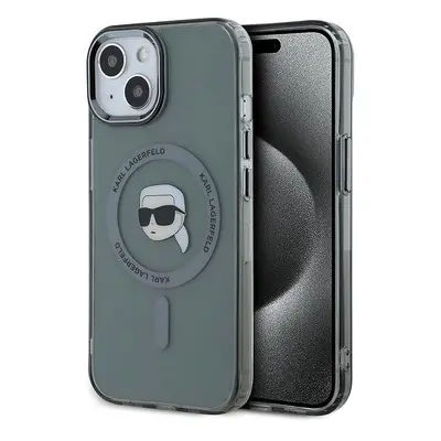 Kryt na mobil Karl Lagerfeld IML Karl Head Metal Frame MagSafe Zadní Kryt pro iPhone 15 Black