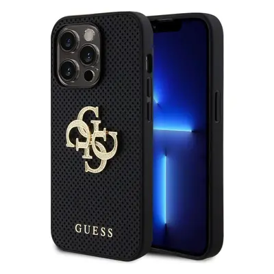 Kryt na mobil Guess PU Perforated 4G Glitter Metal Logo Zadní Kryt pro iPhone 15 Pro Black