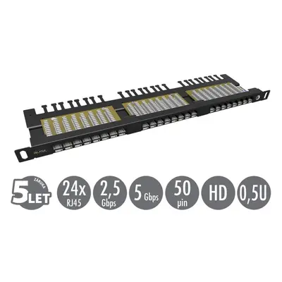 19" Patch pan. Solarix 24xRJ45 CAT6 UTP černý 0,5U