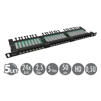 19" Patch panel Solarix 24xRJ45 CAT5E UTP černý