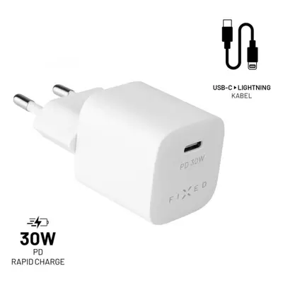 Nabíječka do sítě FIXED PD Rapid Charge Mini s USB-C výstupem a USB-C/Lightning kabelem podpora 