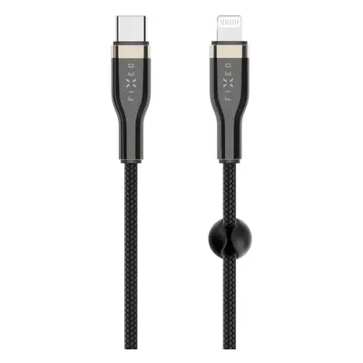 Datový kabel FIXED Cable USB-C/Lightning a podporou PD 1.2m certifikace MFi opletený černý