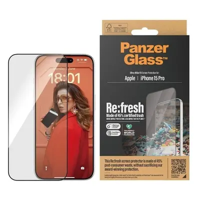 Ochranné sklo PanzerGlass Recycled Glass Apple iPhone 15 Pro s instalačním rámečkem