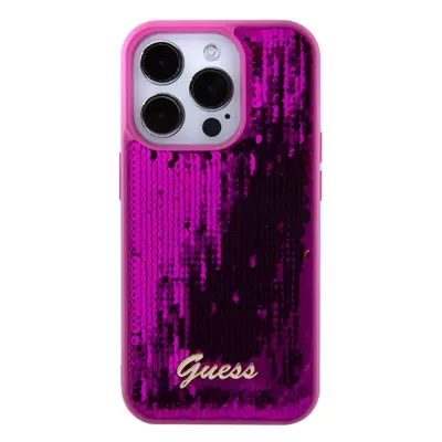 Kryt na mobil Guess Sequin Script Logo Zadní Kryt pro iPhone 15 Pro Magenta