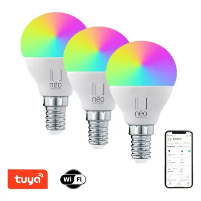 LED žárovka IMMAX NEO LITE Smart 3x žárovka LED E14 6W RGB+CCT barevná a bílá, stmívatelná, WiFi