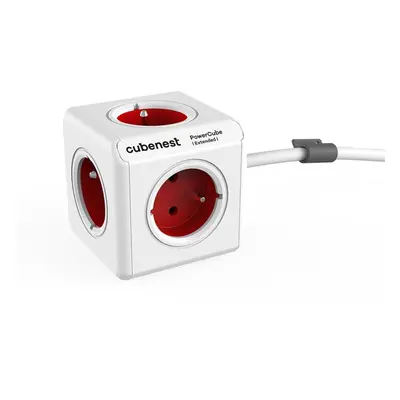 Prodlužovací kabel Cubenest Powercube Extended, 5x zásuvek, 1,5 m, bílá/červená