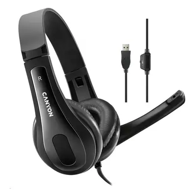 CANYON headset CHSU-1, lehký, USB připojení, černá