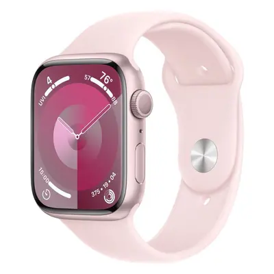 Chytré hodinky Apple Watch Series 9 45mm Růžový hliník se světle růžovým sportovním řemínkem - S