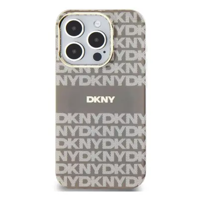 Kryt na mobil DKNY PC/TPU Repeat Pattern Tonal Stripe Magsafe Zadní Kryt pro iPhone 15 Pro Beige