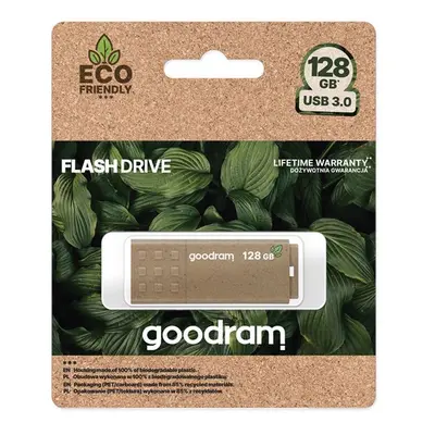 Goodram USB flash disk, USB 3.0, 128GB, UME3 ECO FRIENDLY, hnědý, UME3-1280EFR11, USB A, s krytk