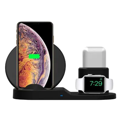 3v1 bezdrátová nabíječka, pro telefon, Apple Watch a Airpods, černá, 5/9V, 15W, Qi