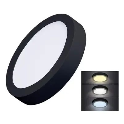 Solight LED mini panel CCT, přisazený, 12W, 900lm, 3000K, 4000K, 6000K, kulatý, černá barva